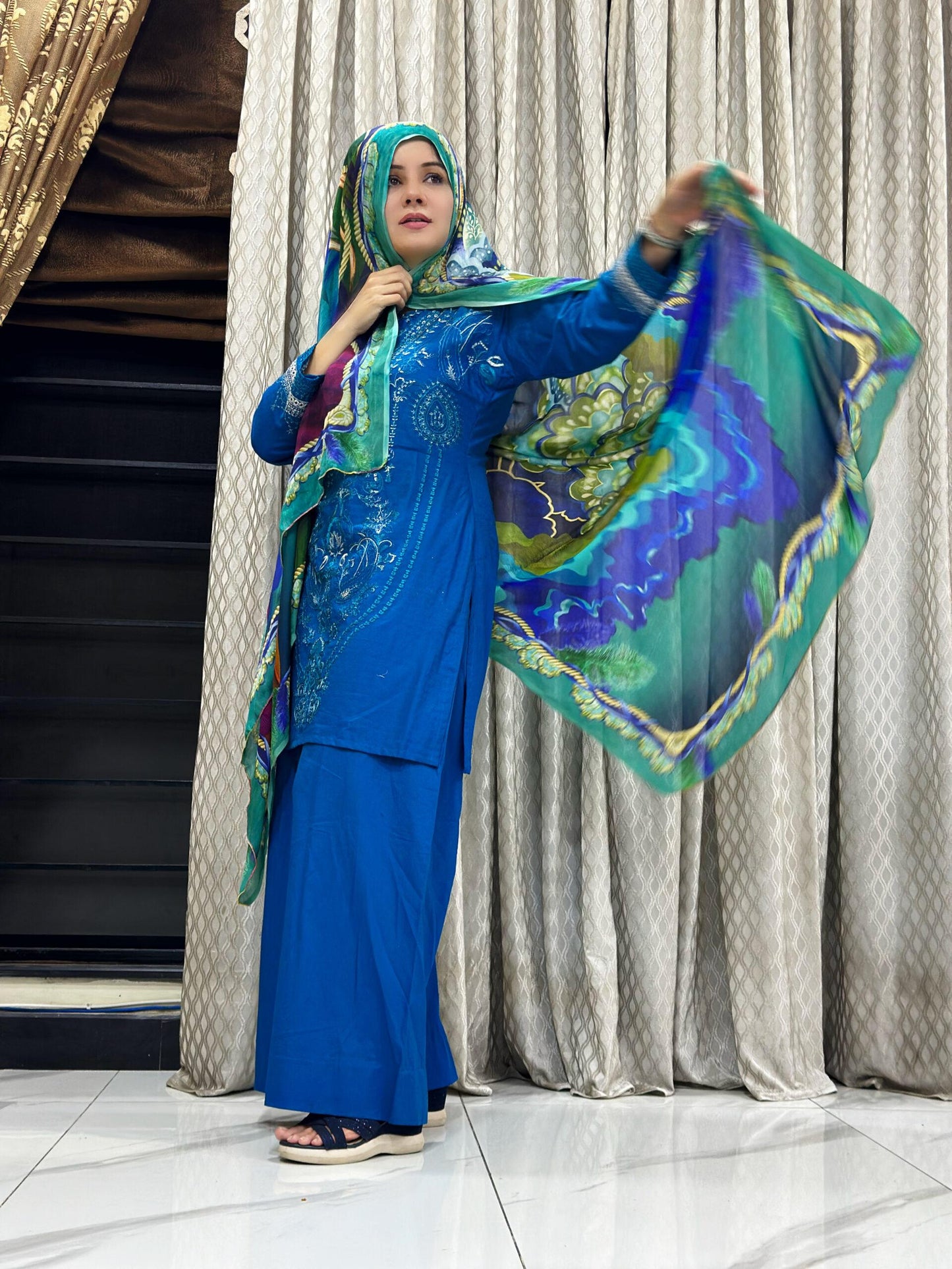Embroidered Zink Blue Unstitched 3 Pcs
