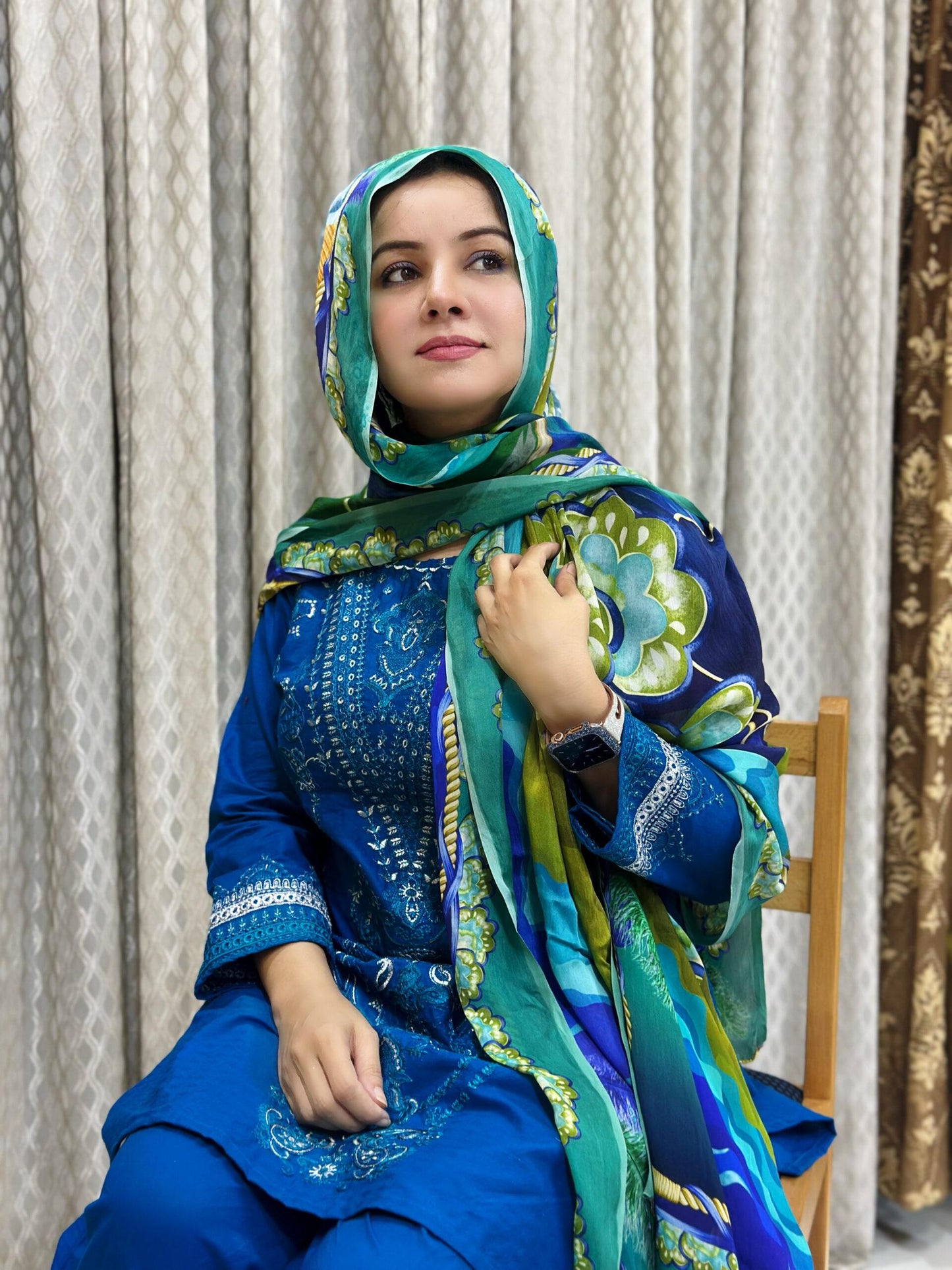 Embroidered Zink Blue Unstitched 3 Pcs