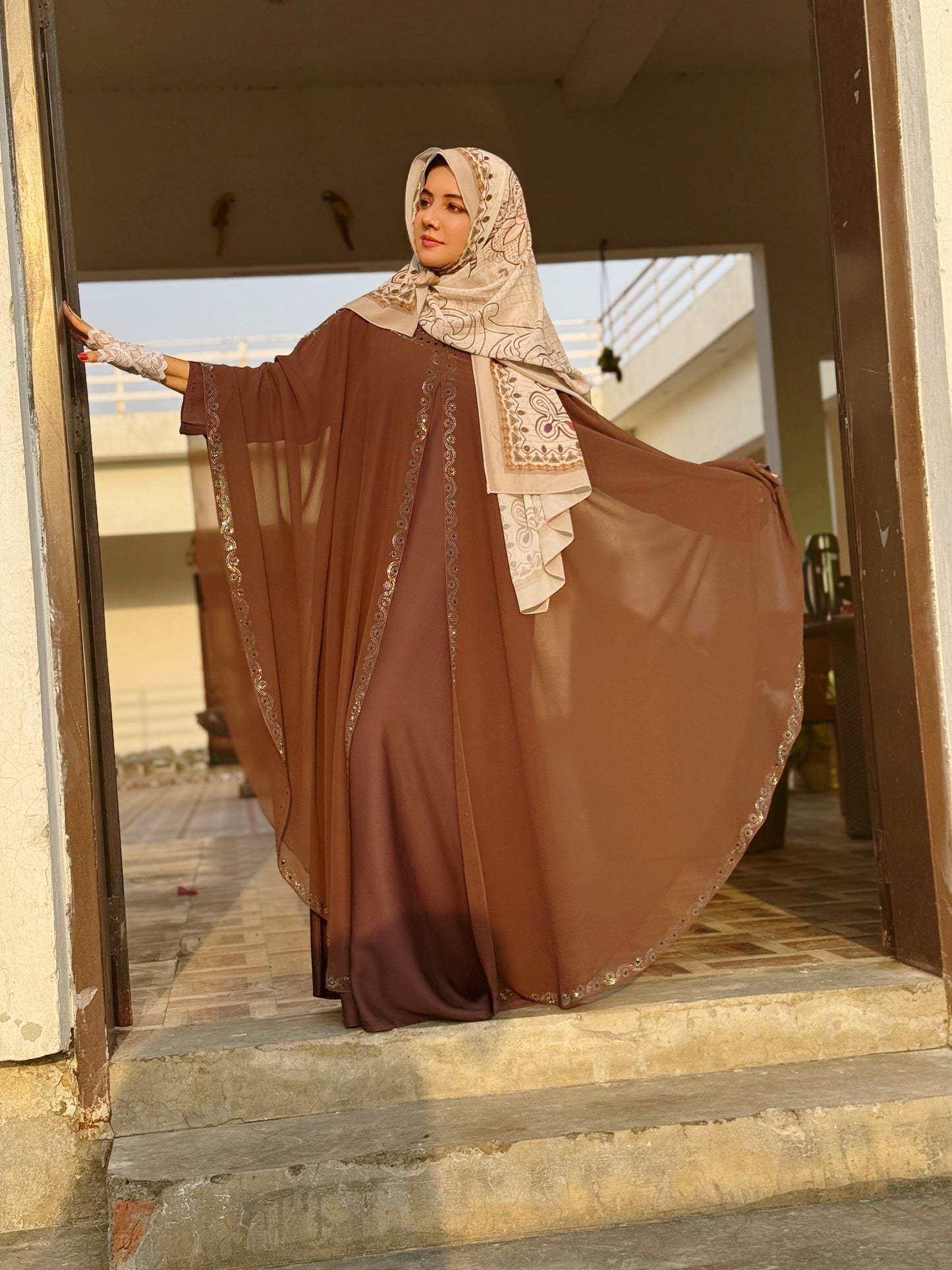 Luxury Maroon Kaftan Abaya with DMC Stone Work – Formal Glamour by Haya by Rabi