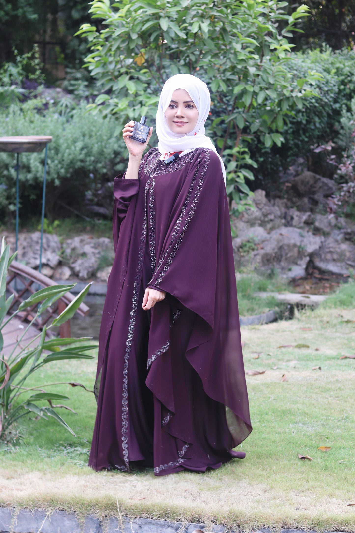 Luxury Maroon Kaftan Abaya with DMC Stone Work – Formal Glamour by Haya by Rabi