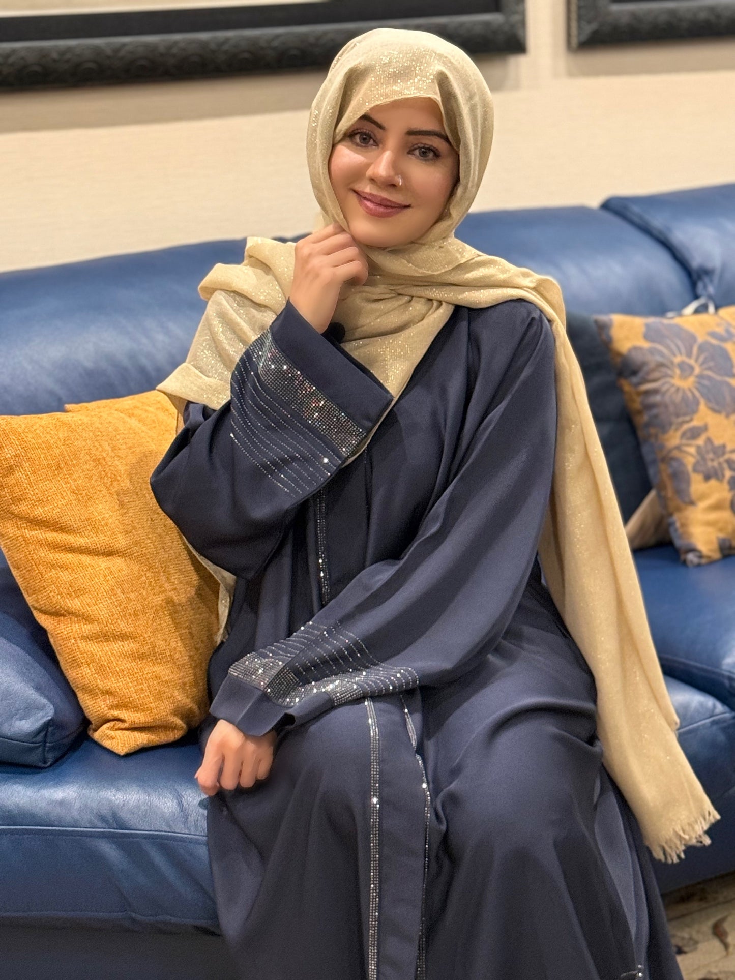 Elegant Navy Blue Abaya with DMC Stone Work (Scarf Not Included) – Haya by Rabi