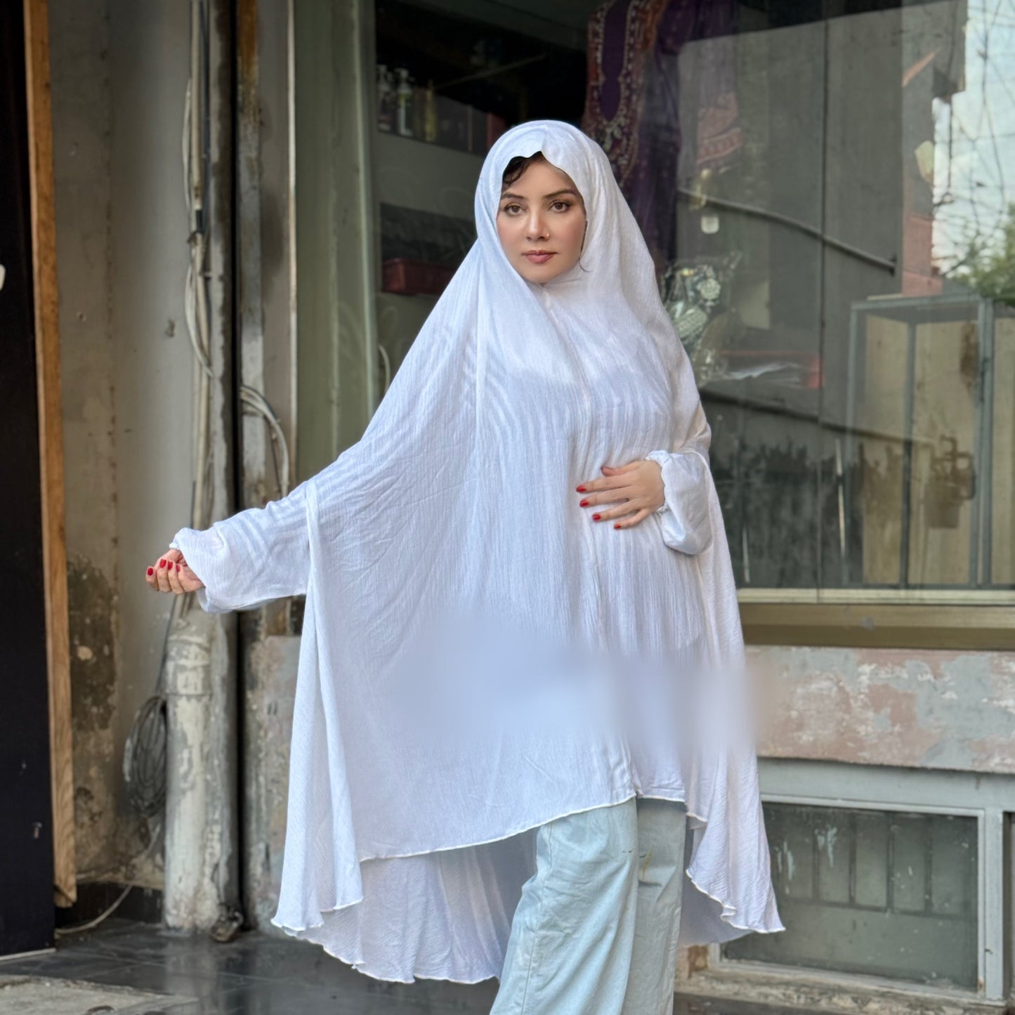 Elegant White Namaz Chadar – Imported Linen | Haya by Rabi