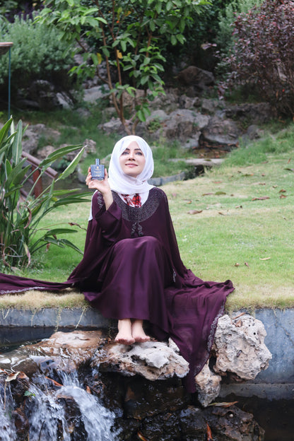 Luxury Maroon Kaftan Abaya with DMC Stone Work – Formal Glamour by Haya by Rabi