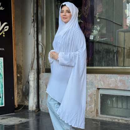 Elegant White Namaz Chadar – Imported Linen | Haya by Rabi