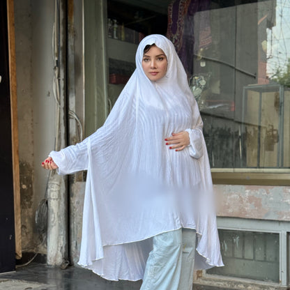 Elegant White Namaz Chadar – Imported Linen | Haya by Rabi